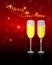 Christmas greeting card template with two glasses of wine