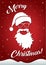 Christmas greeting card with white silhouette of santa claus hat, glasses, beard and congratulatory text