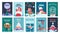 Christmas greeting cards. Winter holiday postcards. Collection of Xmas posters and sale promotion labels with decorative