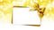 Christmas greeting gift card with ribbon bow on golden lights ba