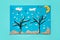 Christmas greeting paper card with 3D winter landscape. Creative paper projects for kids. Fun educational activities for children