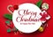 Christmas greeting in white frame vector banner background. Merry christmas typography with colorful xmas element.