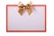 Christmas greetings card gold ribbon bow red border isolated white