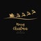 Christmas greetings golden santa sleigh flying black background