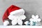 Christmas grey background with Santa hat.Happy new year