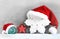 Christmas grey background with Santa hat.Happy new year.