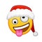 Christmas grinning face with one large and one small eye Large size of yellow emoji smile