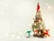 Christmas hand made fir isolated. Green red decoration banner craft paper red gift boxes lights garland. Recycle nature