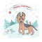 Christmas and Happy New year card with cute dog breed german shepherd puppy and bird