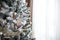 Christmas happy new year fir tree decorated close up with toys