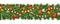 Christmas and happy New Year garland and border of Christmas tree branches decorated with holly Berries and silver baubles, stars