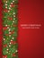 Christmas and happy New Year garland and border of realistic looking Christmas tree branches decorated with red bows, stars and