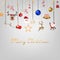 Christmas and Happy New Year greeting card background with christmas ornament hanging background