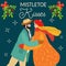 Christmas and Happy New Year illustration. Trendy retro style, design template.