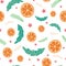 Christmas Happy New Year seamless pattern Coniferous branches orange Trendy retro style. Vector design template