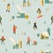 Christmas and Happy New Year seamless pattern whit people. Trendy retro style.