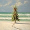Christmas, Happy New year tropical vacations on sunny summer day Holiday decorated tree with red balls standing on sandy