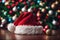 Christmas hat with christmas ornaments xmas background wallpaper