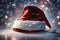 Christmas hat with glitter on a Bright background, xmas wallpaper