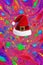 Christmas hat in a psychedelic background, colorful xmas wallpaper