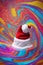Christmas hat in a psychedelic background, colorful xmas wallpaper
