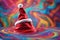 Christmas hat in a psychedelic background, colorful xmas wallpaper