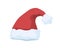 Christmas hat vector illustration. Festive Santa Claus costume element. Red plush hat with pompom on top isolated on