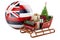 Christmas in Hawaii, concept. Christmas Santa sleigh full of gifts with Hawaiian flag. 3D rendering