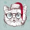 Christmas hipster cat hand draw