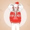 Christmas Hipster fashion animal elephant dressed in New Year hat and pullover