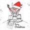 Christmas Hipster fashion animal giraffe dressed a New Year hat