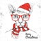 Christmas Hipster fashion animal sphynx cat dressed in New Year hat and scarf