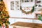 Christmas holiday background with empty rustic table