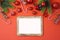 Christmas holiday background with photo frame, decorations and o