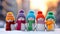 Christmas holiday background with smiling snowmen with wool hat and scarf. Merry Christmas wallpaper