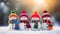 Christmas holiday background with smiling snowmen with wool hat and scarf. Merry Christmas wallpaper