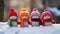 Christmas holiday background with smiling snowmen with wool hat and scarf. Merry Christmas wallpaper