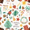 Christmas holiday flat vector seamless pattern. Winter season symbols texture. Traditional xmas attributes decorative