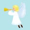 Christmas holiday flying angel with wings and golden trumpet like symbol in Christian religion or new year vector