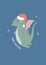 Christmas holiday illustration with adorable dragon in a santa hat