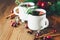 Christmas holiday Mulled wine in white rustic mugs
