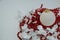 Christmas Holiday Ornaments of white opaque balls and colorful r