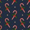 Christmas holiday season seamless pattern with candy canes, Holly leaves and berries ornate with star.