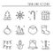 Christmas holiday thin line icons set. New Year celebration outline collection.