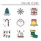 Christmas holiday thin line icons set. New Year celebration outline collection. Basic xmas winter elements. Vector