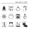 Christmas holiday thin line silhouette icons set. New Year celebration outline collection. Basic xmas winter elements