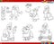 Christmas holidays humorous cartoons set coloring book page