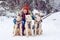 Christmas Holidays, woman with Siberian Husky Dogs