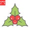 Christmas holly berry color line icon