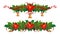 Christmas holly garland set. Vector border, decoration for holiday cards, invitations, banners. Holly leaves and berries,